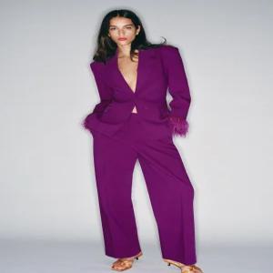 ZARA 페더 커프스 숄더 패드 블레이저 - 퍼플 2654/593/603