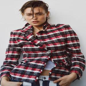 ZARA ZW 컬렉션 체크 페플럼 블레이저 - 레드 2727/906/600