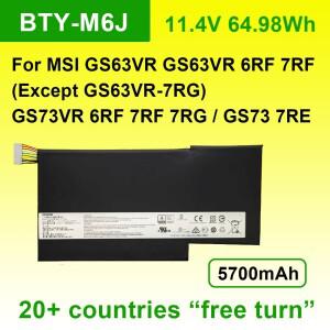 MSI GS63VR 6RF-001US 7RF-258CN MS-16K2 MS-17B1 시리즈 11.4V 64.98Wh 5700mAh 충전식 BTY-M6J 노트북 배