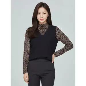 [올포유]여성 레이어드 기하학 프린트 하이넥 블라우스형 티셔츠 ALTHL8121 915 G_P402093496