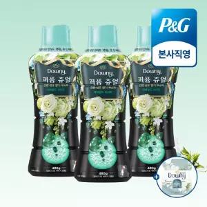 다우니 퍼퓸 쥬얼 에메랄드 브리즈 480g 향기 부스터 본품 3개 + 증정 섬유유연제 200ml 샘플 1개
