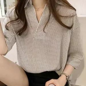 [라일리여성의류] Rly 브이넥 스트라이프 셔츠 쉬폰블라우스 여성남방셔츠