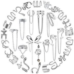 woman 35 PCS 골드 주얼리 선물 발톱 가능한 귀걸이 커프스 나비 조절 실버 세트 이어 펑크