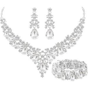우아한 - 결혼식 주얼리 귀걸이 woman - 들러리 팔찌 세트 티어드롭 Rhinestone 목걸이 클러스터 crystal 프롬 리프 파티