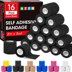 AZEN 16팩 자체 접착 붕대 랩 블랙 2인치 X 5야드 운동 테이프 수의사 타투 그립 발목 응집성