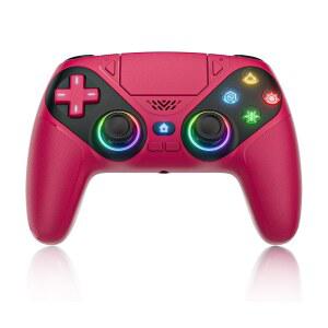 Dinosoo RGB Wireless Gamepad for PC Mobile Bluetooth Controller with Turbo Macro Dual Vibration Axis Gyro Audio Jack Speaker 1000mAh Battery Red
