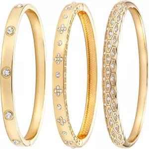 3PCS - 여성용 골드 뱅글 팔찌 18K 도금 러브 브레이슬릿 다인 빈티지 트렌디 방수 논타월 패션 주얼리