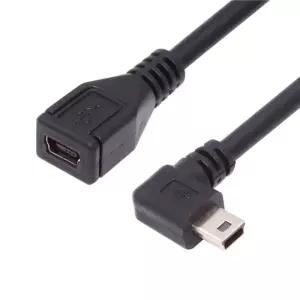 체량 미니 USB 연장 케이블 2.0 5핀 남녀 90도 각도의 전원 충전 데이터 전송 어댑터 대시 캠/GPS/마이크용