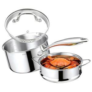 KANGXW 4.0 쿼터 스테인리스 냄비 찜기 포함, 부은 스파우트 및 필터 유리 뚜껑 우유 팬, 소스, 그레이비, 파스타 스톡 냄비 모든 스토브용