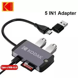 코닥 USB-A/C 허브 5-in-1 C 마이크로 SD TF 카드 리더 어댑터 고속 메모리 PC 노트북용