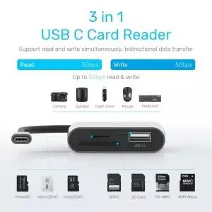 3 in 1 카드 리더 USB C to SD 마이크로 메모리 어댑터 2.0 포트 포함 알루미늄 합금 하우징 플러그 앤