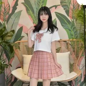 [하프클럽/]오렌지핑크 체크 세라복 반팔