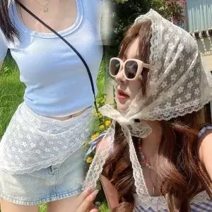 [하프클럽/]시스루 플라워패턴 레이스 헤어두건 스커트 레이어드 멀티 스카