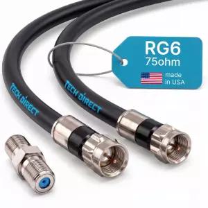 TechDirect 1FT RG6 동축 케이블 - 프리미엄 헤비 듀티 고속 인터넷 TV 안테나 위성 광대역 저저항 코드