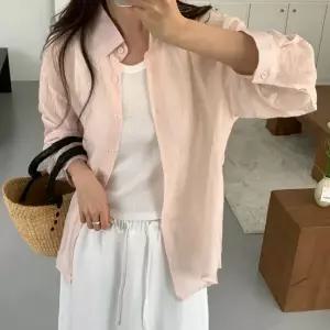 여자 SS 롱슬리브 요루남방 엷은 빅사이즈 살안타 셔츠