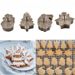 4pcs 크리스마스 3D 쿠키 커터 세트 눈사람 눈송이 산타 클로스 패턴 파티 휴일에 대 한 플라스틱 베이킹