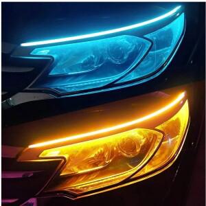 2피스 LED DRL 자동차 주간 러닝 라이트 유연한 방수 스트립 헤드 흰색 회전 신호 브레이크 흐름 조명 12V