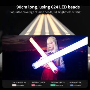 INKEE GCA30C 풀 컬러 RGB 튜브 라이트 30W 2000k-10000k 공기 주입식 필 휴대용 LED 스틱 길이 90CM