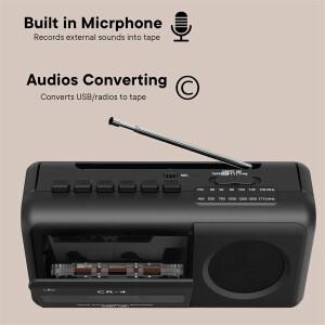휴대용 카세트 테이프 플레이어 레코더 Boombox AM/FM 라디오 스테레오 및 음성 녹음용 MP3 US 플매트 카
