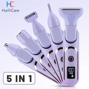 여성용 5 in 1 전기 면도기, 바디 헤어 트리머 (겨드랑이, 비키니 라인, 팔, 다리, 얼굴, 콧수염용), 휴대