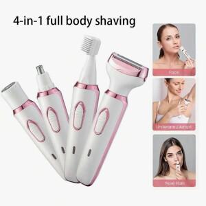 여성용 전기 면도기, 4-in-1 충전식 뷰티 세트, 얼굴, 코, 다리  겨드랑이 무통 건식 습식 면도