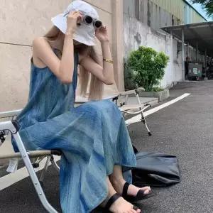 마린 비치룩 슬리스 끈나시 원피스 플 S v넥 홀터넥 니트 민소매원피스 v넥 비치 맥시