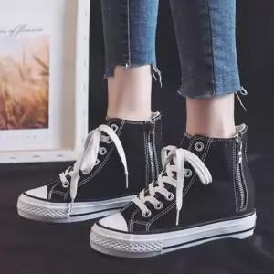 셀럽하우스 여성 옆지퍼 6CM 속굽 키높이운동화 하이탑 스니커즈 캔버스화