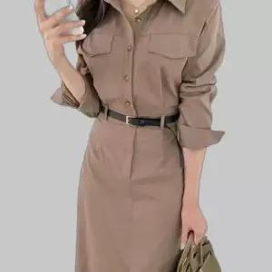 클래식 하객룩 셔츠타입 앞단추 히든지퍼 롱원피스
