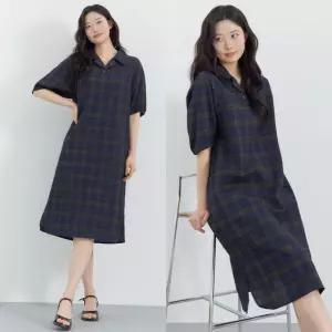 지센 여성 26SS 체크 써커 반집업 볼륨 소매원피스 LCOPQ524