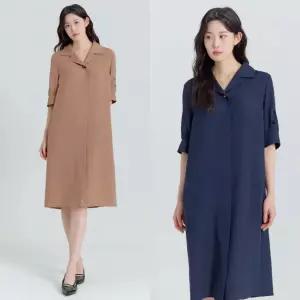 지센 여성 이월상품 린넨 소매 펀칭 자수 카라넥 원피스 LFOPP402