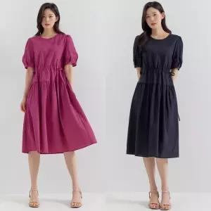 지센 여성 여름 이월상품 솔리드 허리스트링 와이드 튜닉 원피스 LCOPP525