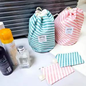 여행용 방수 줄무늬 복주머니 가방 파우치 3종세트출장용치 메이크업 메이크업치 사각치 화장품 다용도 화