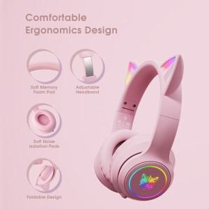 ONIKUMA 게임용 헤드셋 Bluetooth 고양이 귀 소음 제거 높은 음질 귀여운