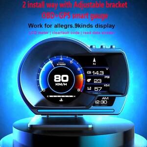 범용 자동차 OBD2 GPS HUD 헤드업 디스플레이 LCD 게이지 터보 수온 고장 코드 진단 감지기
