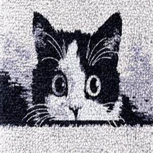 흑백 고양이 귀여운 래치 러그 키트 DIY 카펫 쿠션 프린트 캔버스 크로셰 실 공예 및 홈 데코 반려동물용