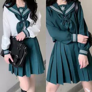 세라복 프레피룩 딥그린 마린 긴팔 교복몰 세줄라인