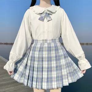 긴팔 세라복 스카이블루 블라우스 체크 프릴 교복몰