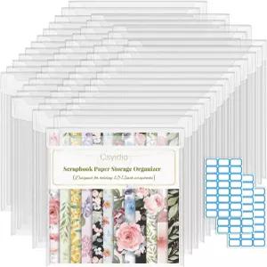라벨 스티커가 부착된 10 PCS 12 x 인치 스크랩북 종이 보관 정리함 투명 가방 비닐 사진 및 파일 동봉