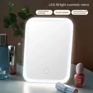 LED 터치 스크린 메이크업 거울 접이식 조명 3 색 모드 USB 충전식 화장품 도구