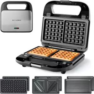 KEINVE 3-in-1 샌드위치 메이커 와플 및 파니니 프레스 그릴 분리형 논스틱 플레이트 3개 포함 800W 전기