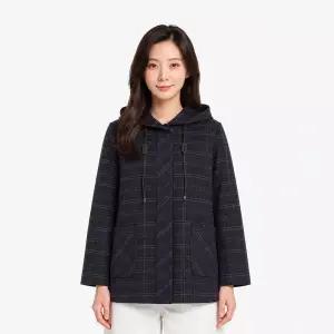 [크로커다일 레이디] 가죽 스트링 체크 패턴 후드 스프링 코트_CLESCT102