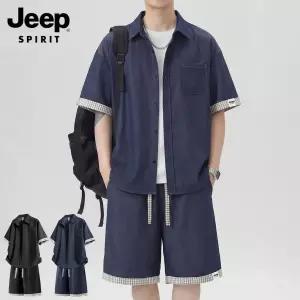 JEEP SPIRIT 남성 여름 반팔 셔츠 반바지 세트 루즈핏 데일리 셋업 캐주얼
