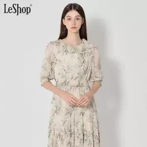 [르샵(LeShop)] 플리츠 러플카라 셔링 프린팅 원피스