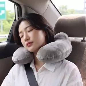 비행기 차량용 목쿠션 그레이 여행 필수템 부드러운 에어 목베개