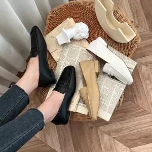 셀럽하우스 천연소가죽 페니 쿠션 통굽 키높이 로퍼 여자 스퀘어