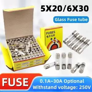 10100개 유리관 퓨즈 5x20mm 6x30mm 0.1A 0.2A 0.5A 0.75A 1A 2A 3A 4A 5A 6.3A 8A 10A 12A 15A 20A 25A 30