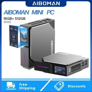 AIBOMAN 미니 소형 PC 인텔 알더레이크 N100 16GB+512GB 3.40Ghz 4C/4T 7 HDMIx2 LANx2 DC AUX USB2.0