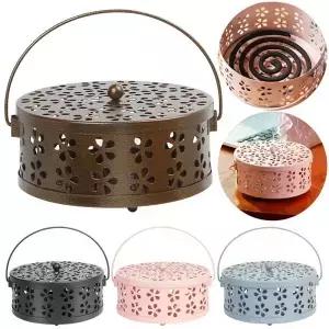 Portable Mosquito Coil Holder with Lid and Handle Incense Burner for Outdoor Garden Patio Camping