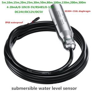 수중 레벨 트랜스미터, 수압 센서, 물 탱크 액체 변환기 계량기, 0-3.3V, 4-20mA, 5m, 100m, DC24V