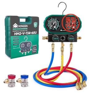 홍센 HM2-V-134 압력 게이지 세트 R134 R410 냉매 충전 매니폴드 키트 (자동차 에어컨용)